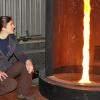 Researcher looking at a fire whirl in a cylinder